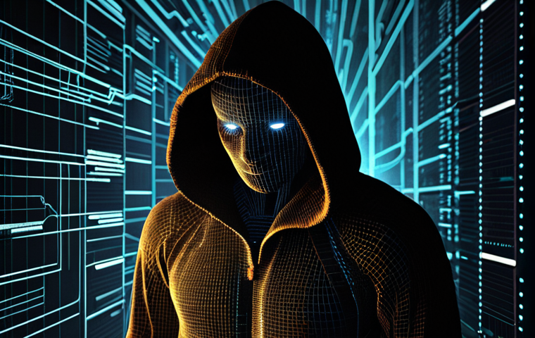 **Vulnerability Research & Exploitation:** A digital rendering of a shadowy figure coding amidst a network of glowing lines representing software vulnerabilities being exploited. Focus on a sense of hidden danger and technical complexity. Dark color palette.